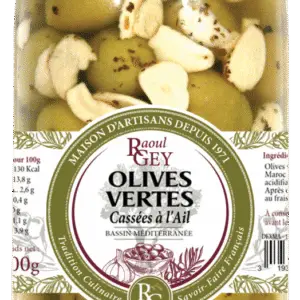 OLIVES VERTES CASSÉES A L'AIL 200GR